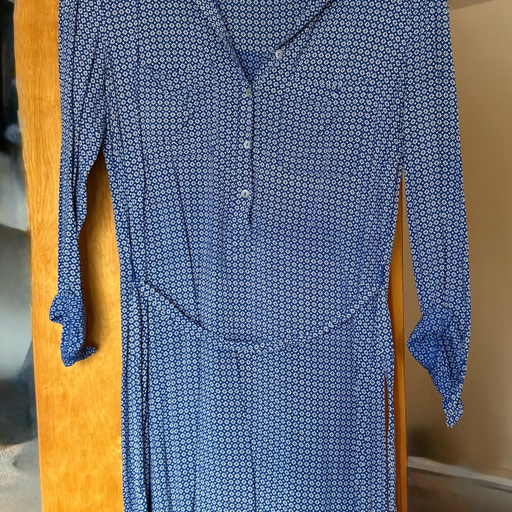 Max Studio Blue Long Sleeve Shirt Dress with Tie Belt